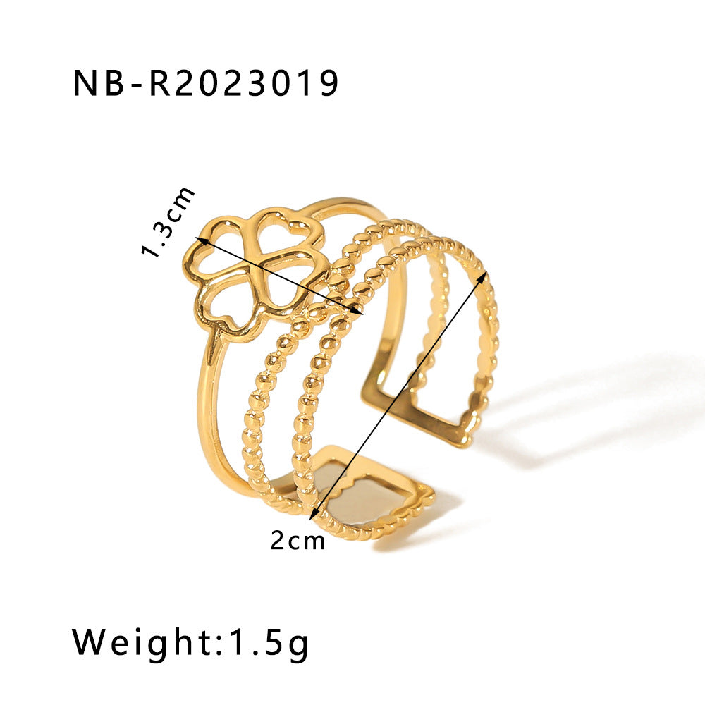 Minimalist Heart-Shaped Geometric Stainless Steel Open Ring for Women with 18K Vacuum Plating Finish