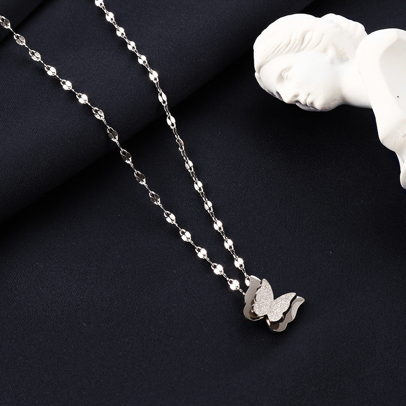 Minimalist Butterfly Pendant Necklace for Women Titanium Steel Locket Chain with Plated Finish