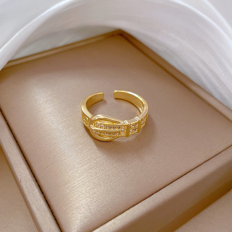 Cartoon Style Crown-Shaped Gold-Plated Brass Adjustable Ring for Women