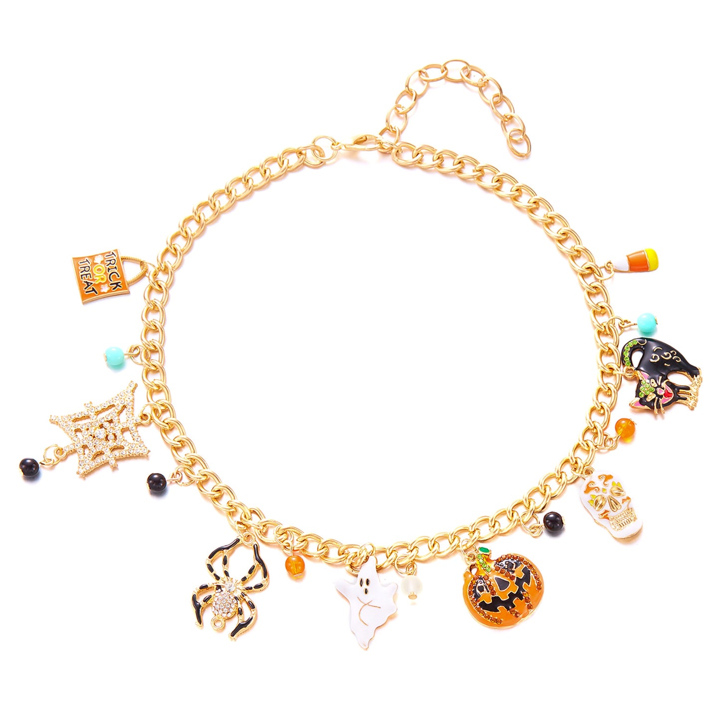 Set bracciale e collana in lega con fantasmi, ragni e zucche a tema Halloween, placcato elettroliticamente, unisex