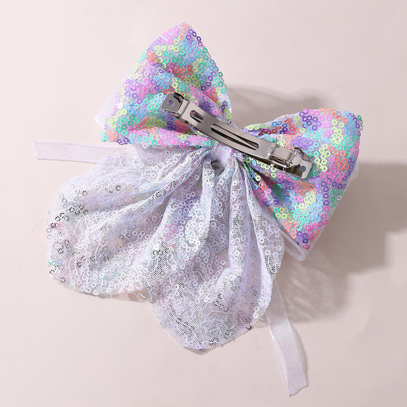 Fermaglio per capelli a forma di fiocco in stile naturale per ragazze, realizzato in tulle con texture arricciata e design a doppio strato