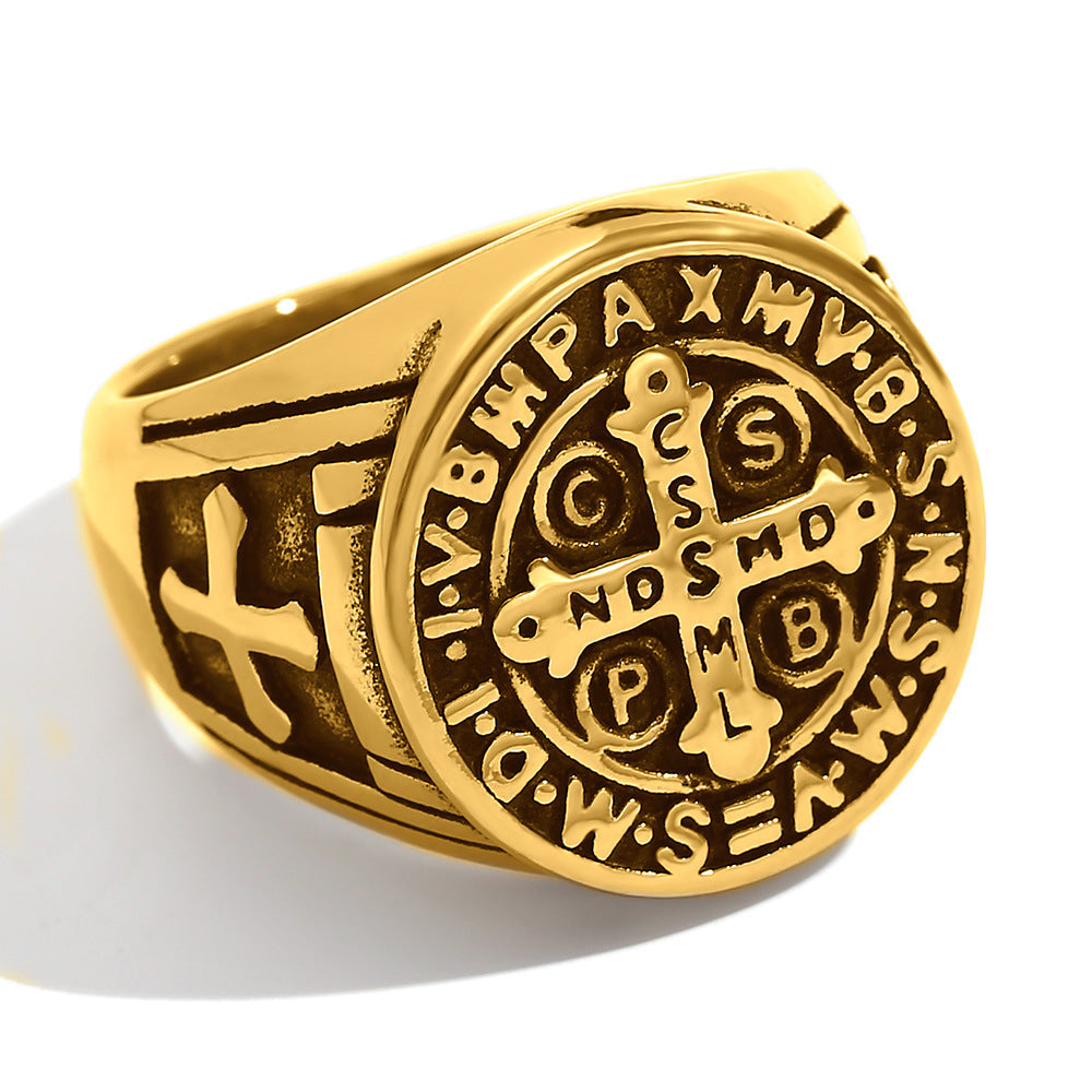 Anello da Uomo in Acciaio Inossidabile Stile Hip Hop Geometria Placcato Oro 18K Nero Vintage a Croce