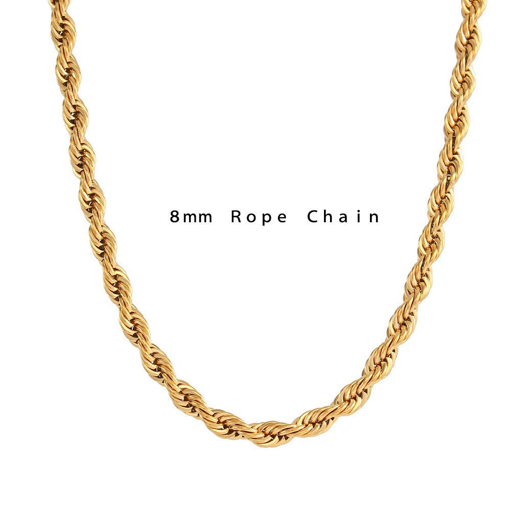 Minimalist Geometric Titanium Steel Twisted Chain Necklace for Women with 18K Gold Plating