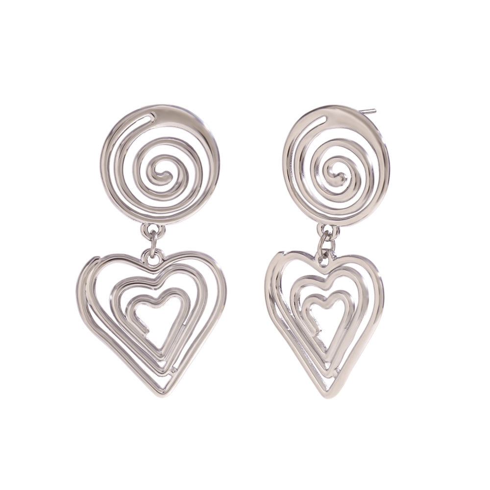 Pendientes Minimalistas Geométricos Huecos en Espiral con Corazón para Mujer de Acero Inoxidable con Chapado en Oro de 18K