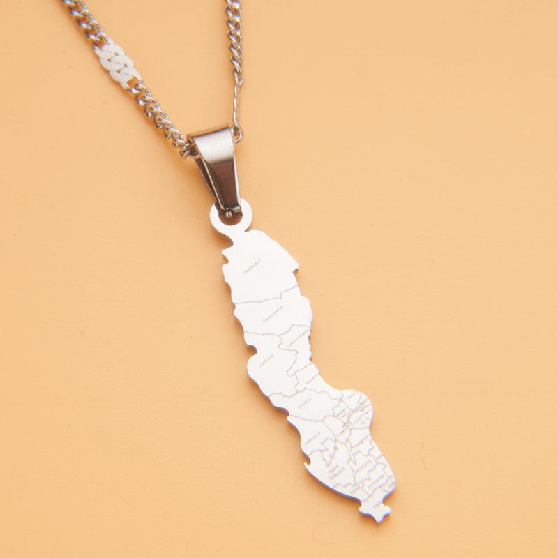 Minimalist Map City Pendant Necklace for Unisex in Stainless Steel with Titanium Steel Charm and Electroplated Finish