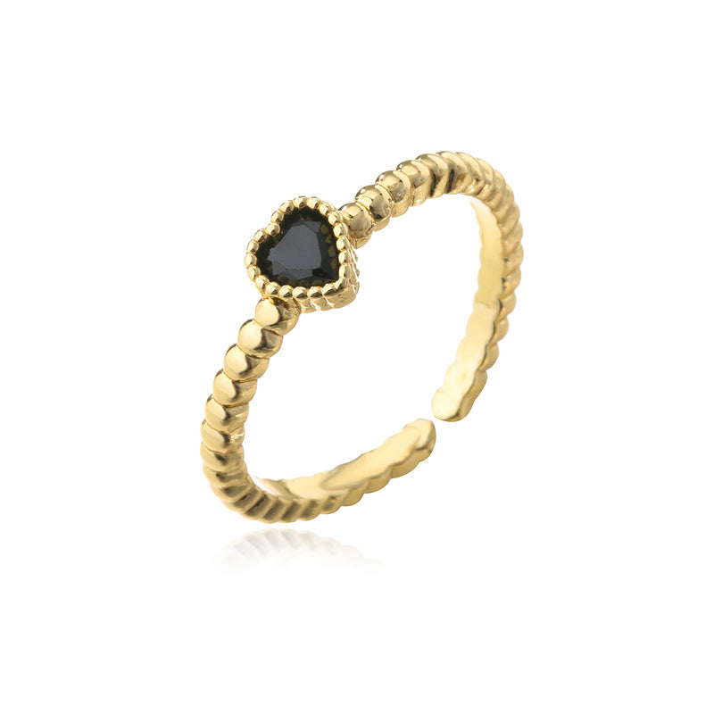 Minimalist Geometric Heart-Shaped Zirconia Ring for Women with Copper Base and 18K Gold Plating