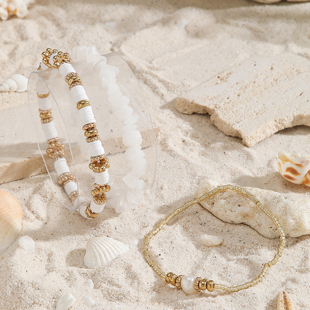 Sweet Geometric Round Glass Pearl Handmade Bracelet for Women
