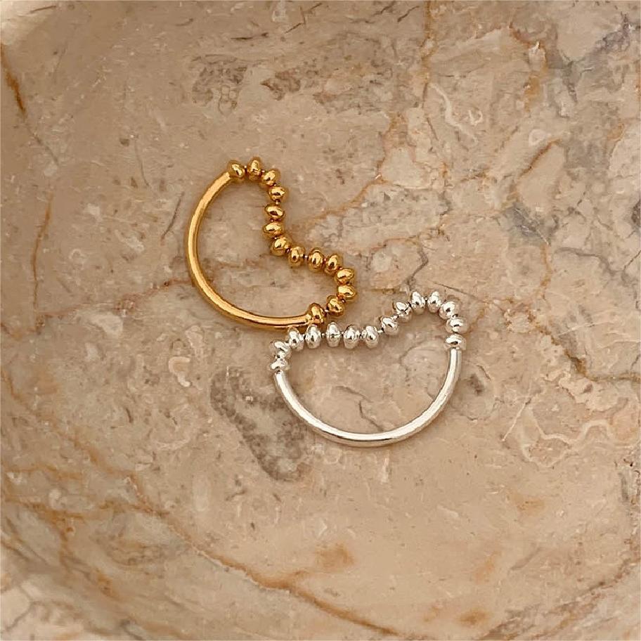 Anello geometrico con perline placcato argento sterling 925, delicato e minimalista, da donna