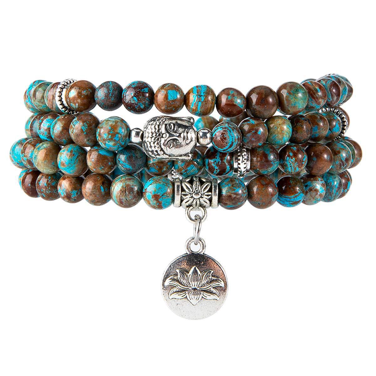 Minimalist Unisex Turquoise Lotus Pendant Wrap Bracelet