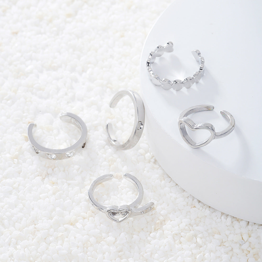 Minimalist Sweet Heart Geometric Plated Alloy Ring Set for Women