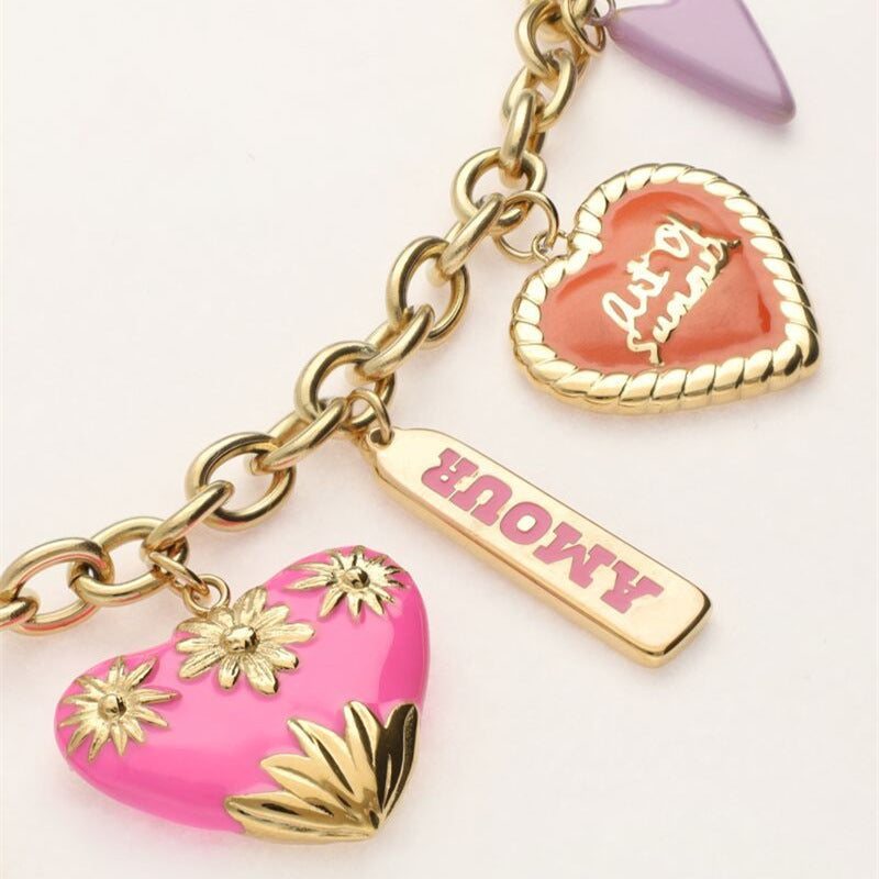Sweet Gold Plated Brass Heart Charm Bar