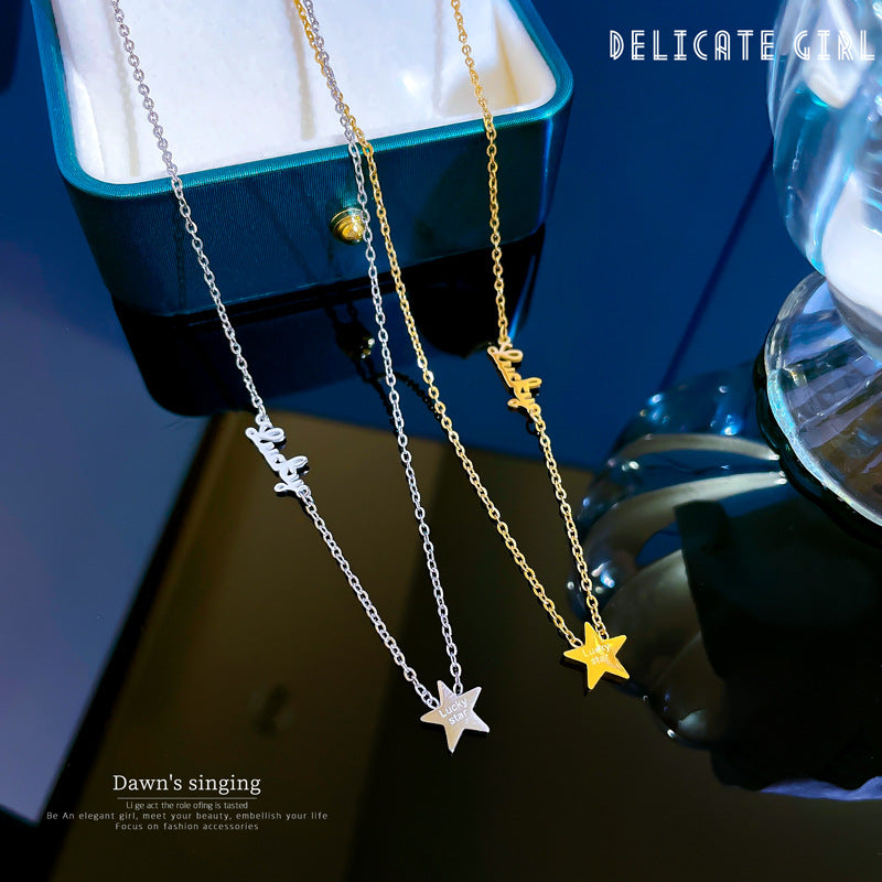 Minimalist Titanium Steel Star Pendant Collar Chain Floral Style Unisex Necklace