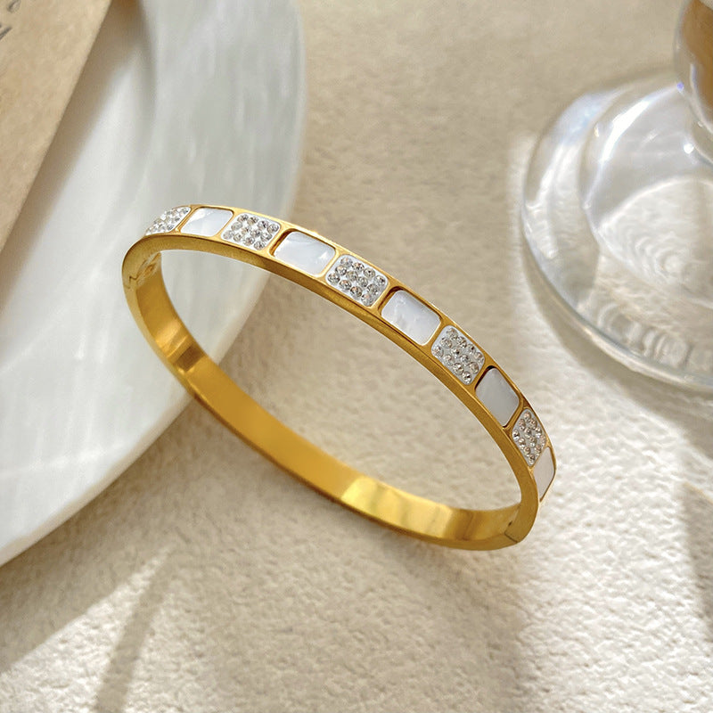 Vintage Micro-paved Diamond Square Geometric Titanium Steel Bracelet Plated