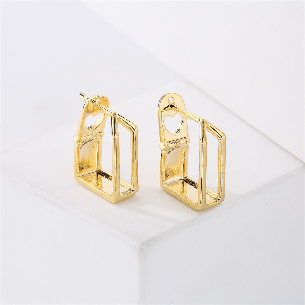 Orecchini da donna geometrici minimalisti in rame con placcatura in oro 14K e perni in argento sterling 925