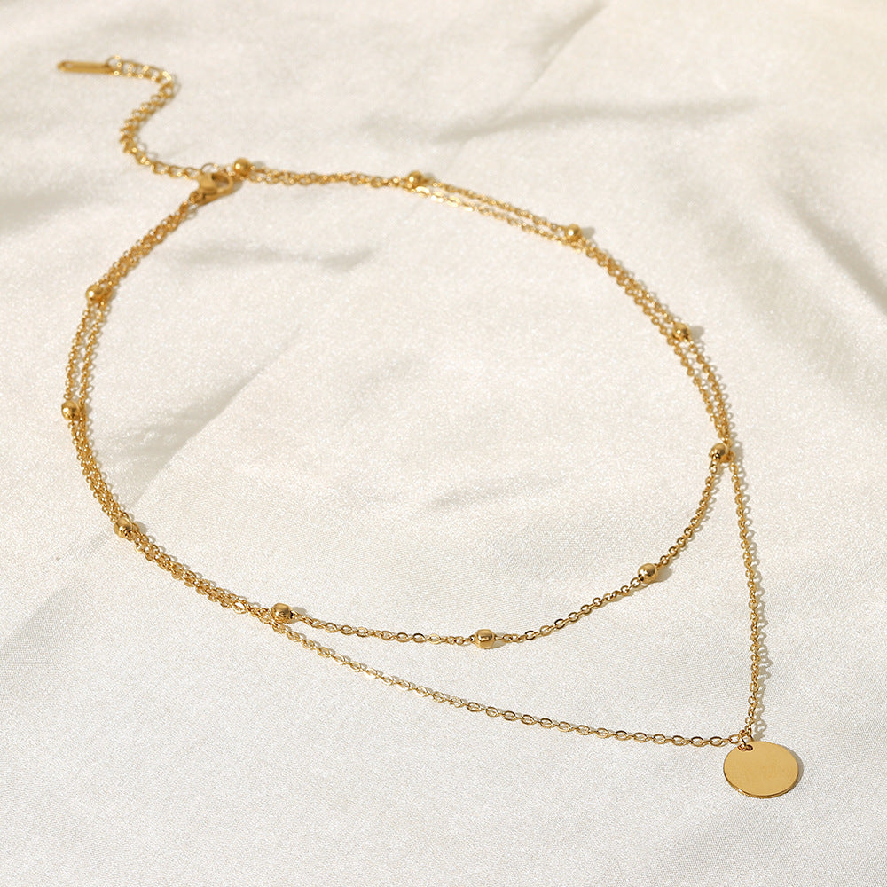 Collana da donna con pendente rotondo geometrico a doppio strato placcato oro 18K in acciaio inossidabile