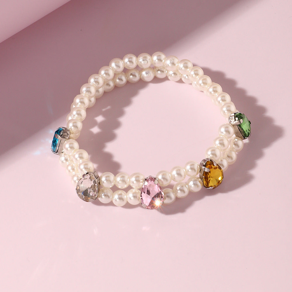 Braccialetto a doppio strato fatto a mano con perle e design con perline per ragazze, in plastica e resina a forma rotonda con accenti in vetro, gioiello stile principessa per età 6-10