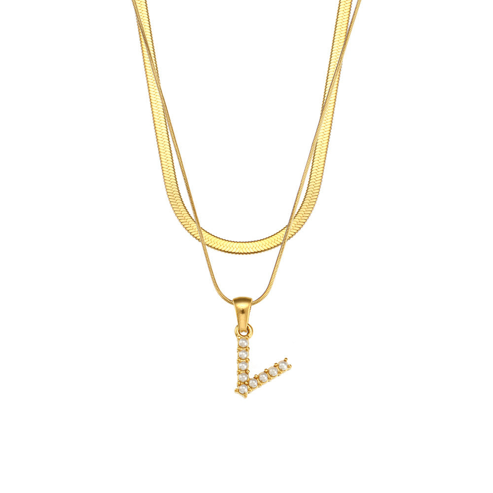 Collana con Pendente a Lettera alla Moda in Acciaio Inossidabile con Finitura Placcata e Catena Serpentina da Donna