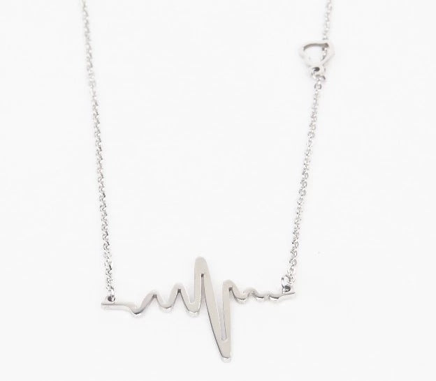 Collana con ciondolo geometrico a battito cardiaco ECG dal design originale da donna in acciaio al titanio con finitura placcata