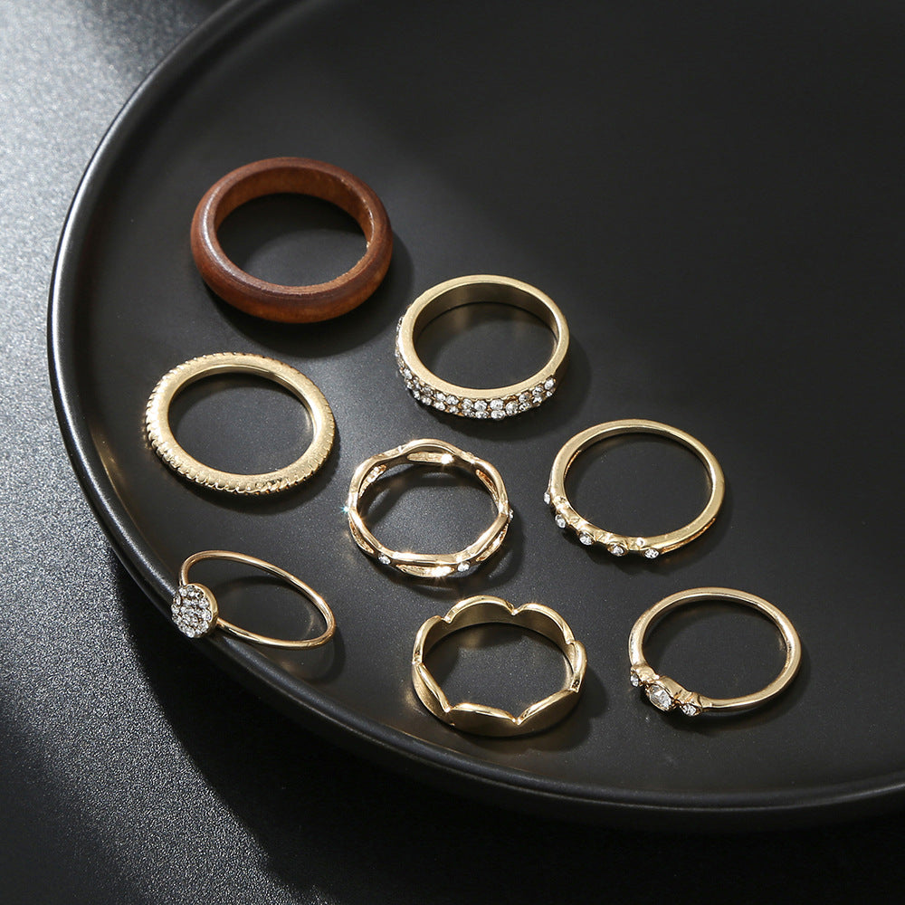 Punk Casual Geometric Alloy Inlaid Rhinestone Ring Set