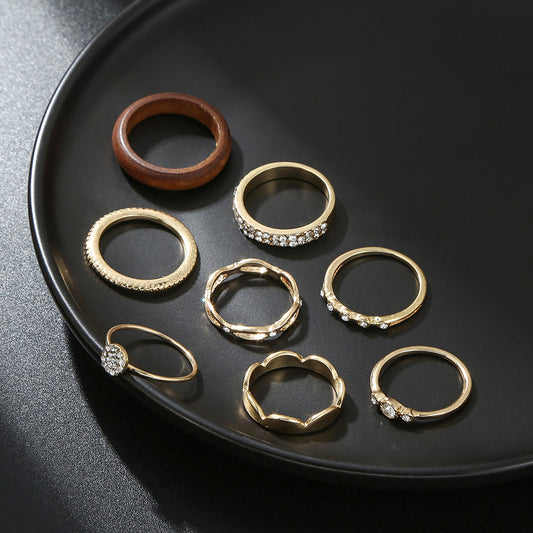 Punk Casual Geometric Alloy Inlaid Rhinestone Ring Set