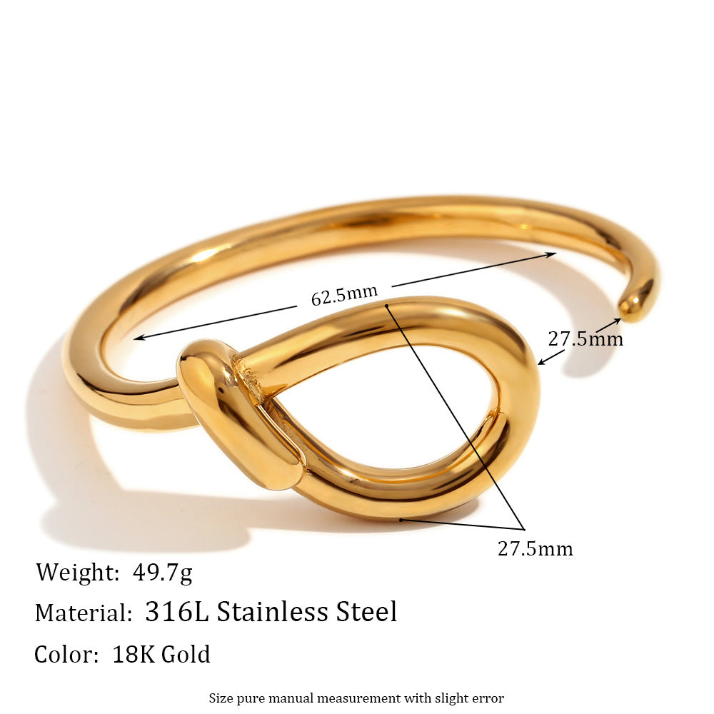 Minimalist Geometric Stainless Steel Plated 18K Gold Wire-Wrapped Hollow Teardrop Cuff Bracelet for Women