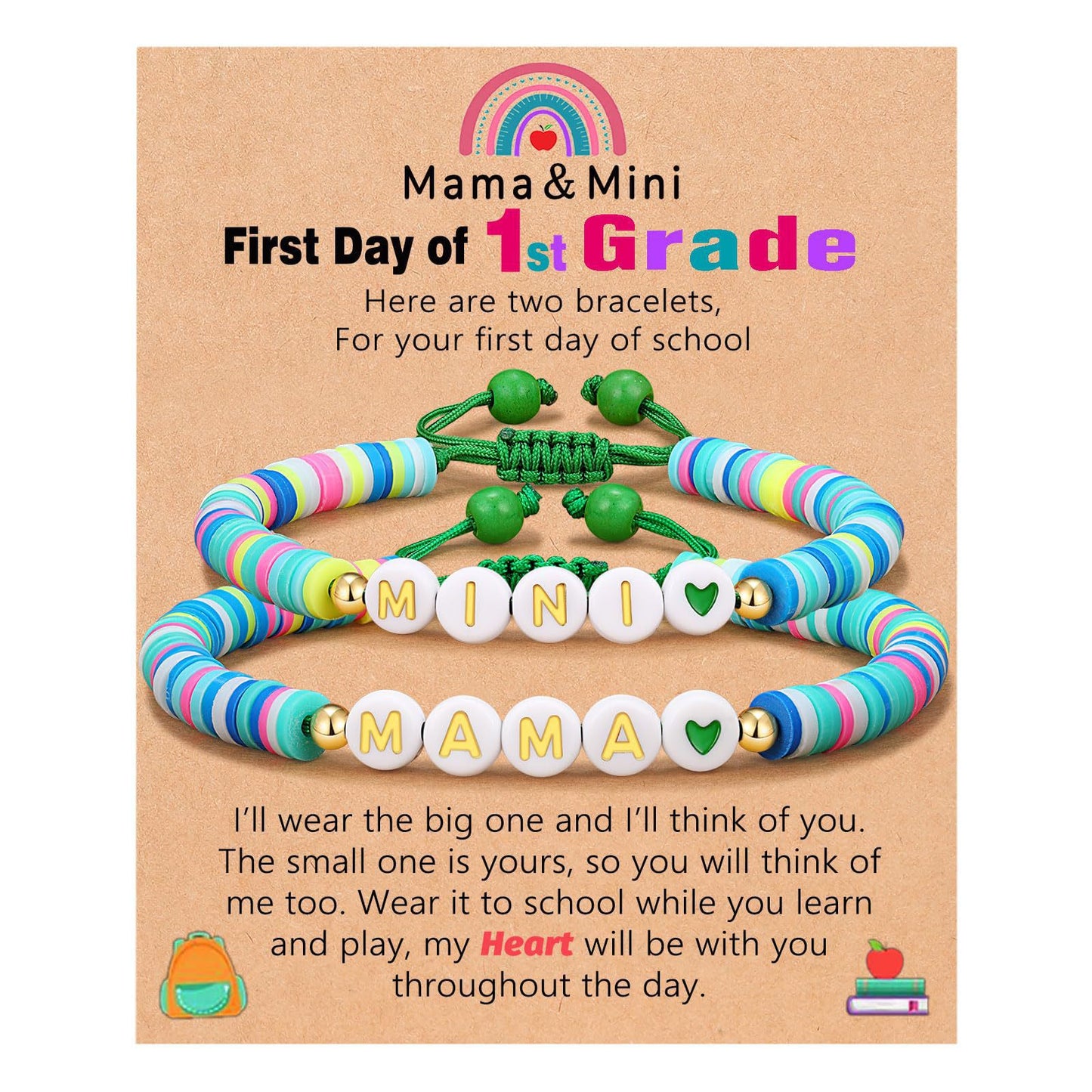 Sweet Geometric Heart Letter Resin Bracelet Set for Kids First Day of School Gift