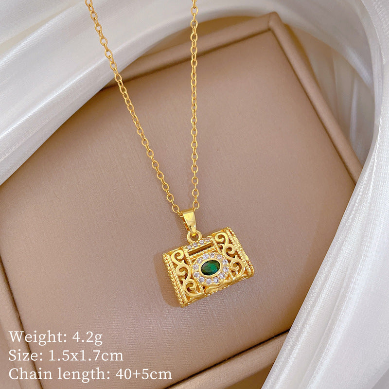 Geometric Style Titanium Steel Necklace with Copper Pendant Plated in Real Gold for Women and Men