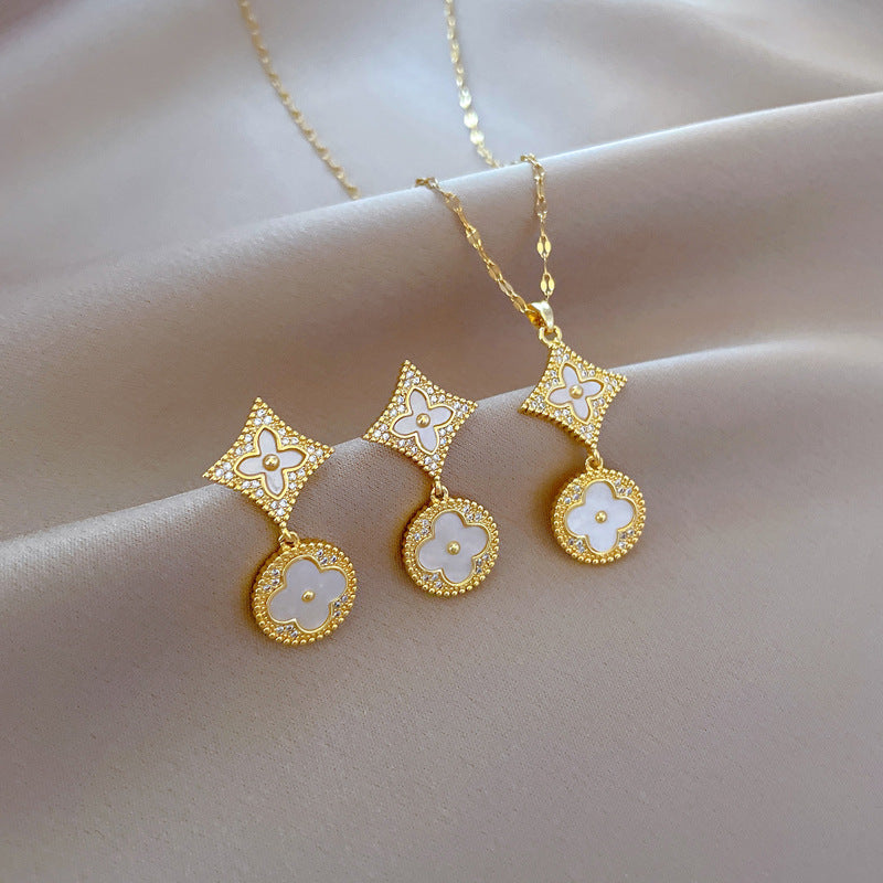 Geometric Starburst Earrings and Necklace Set in Titanium Steel with Plating Luxury Sweet Style