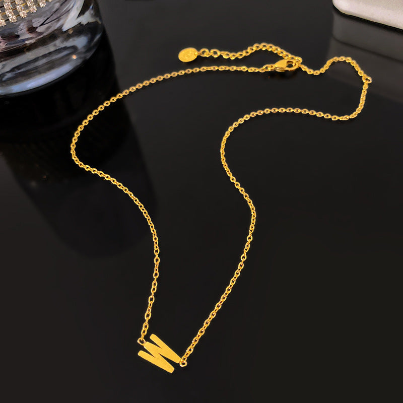 Minimalist Titanium Steel PVD Letter W Pendant Necklace
