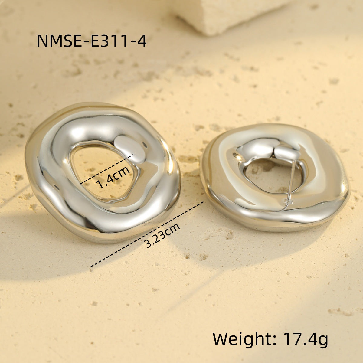 Pendientes de acero inoxidable redondos irregulares huecos estilo OL de moda con baño de oro de 18 quilates para mujer