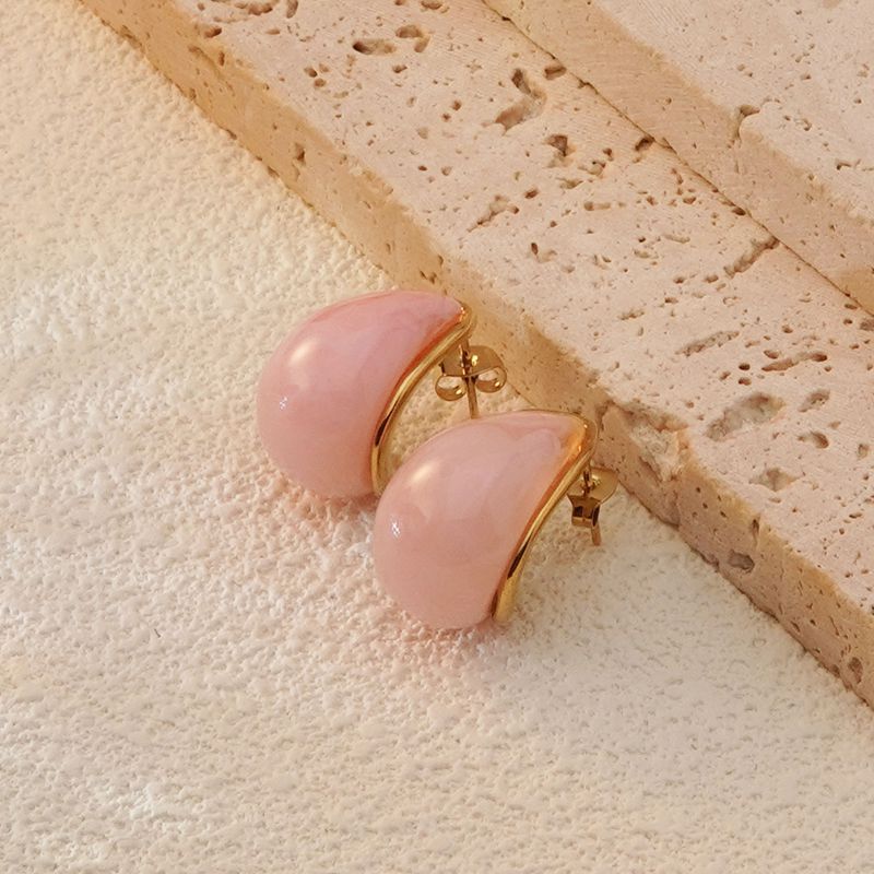 Orecchini da donna di lusso eleganti a goccia placcati in acciaio inossidabile a forma di C