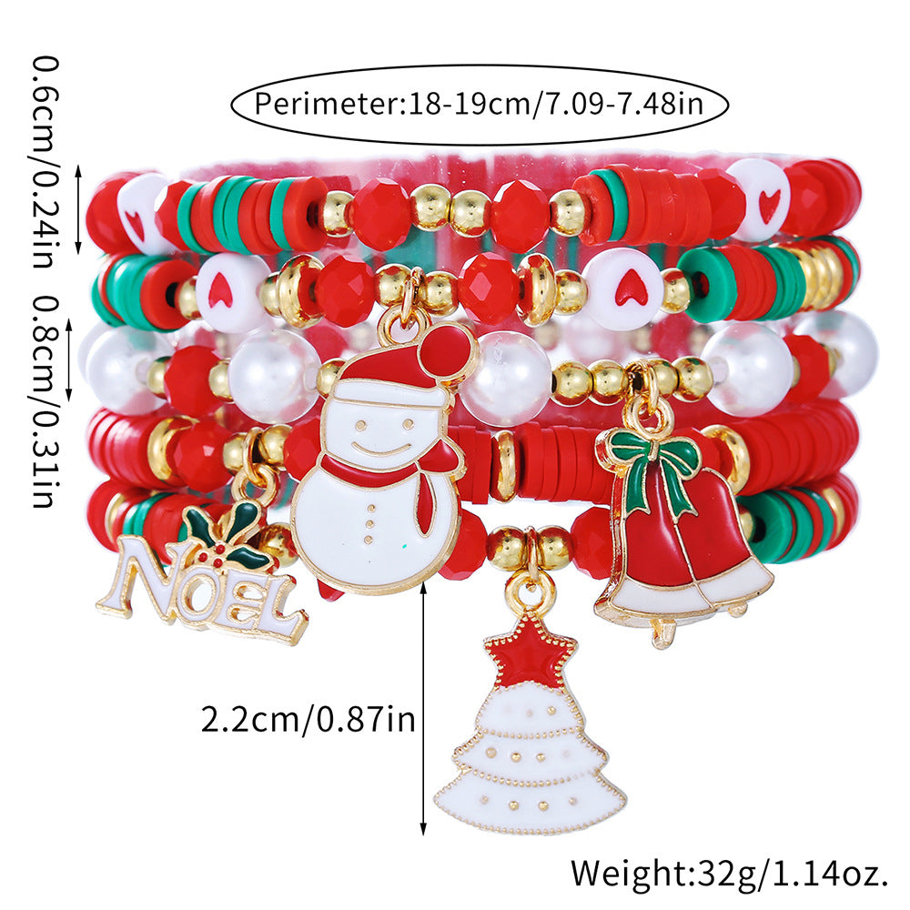 Snowman and Santa Claus Animal Shaped Plated Alloy Bracelet Set for Christmas