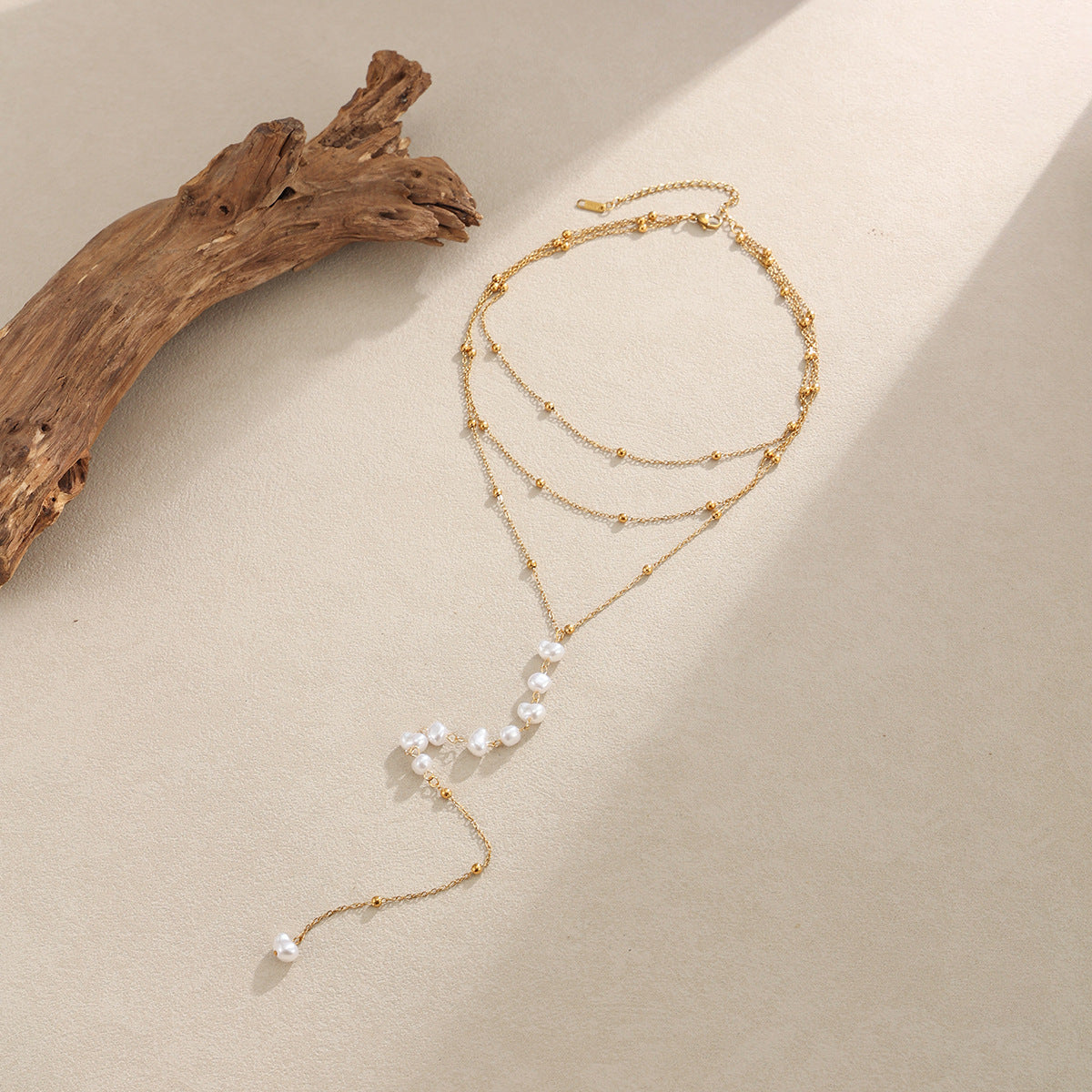 Hip-hop Minimalist Geometric Round Pearl Tassel Stainless Steel Ball Chain Necklace