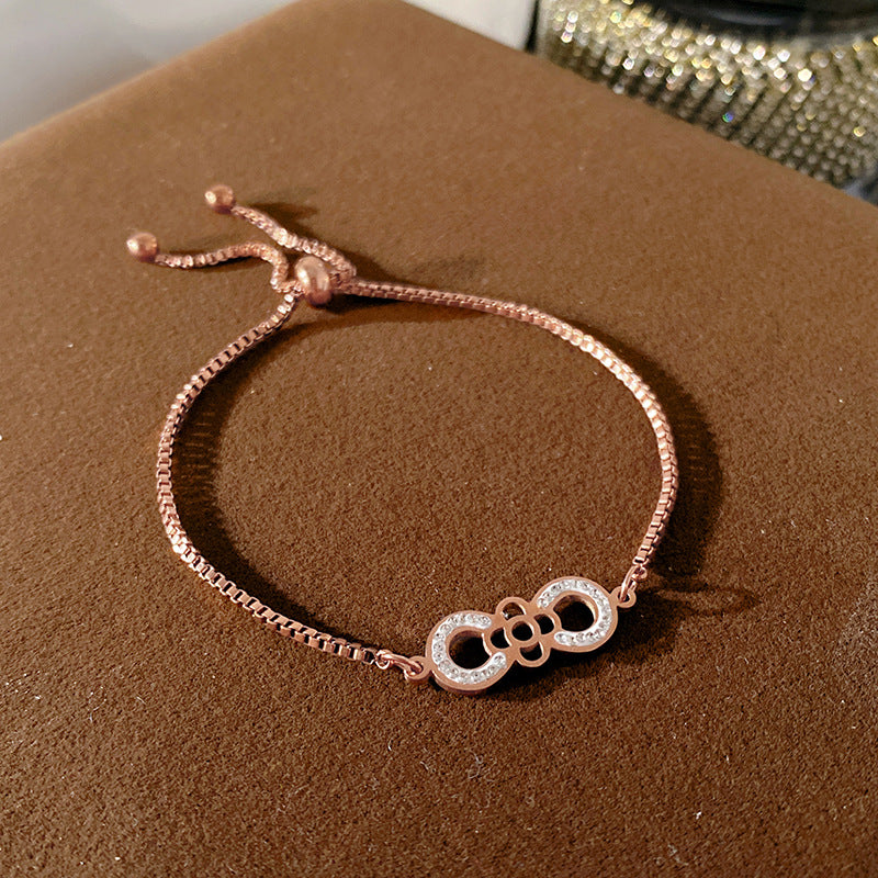 Minimalist Sweet Geometric Floral Hollow Micro-inlaid Cubic Zirconia Titanium Steel Bracelet Adjustable
