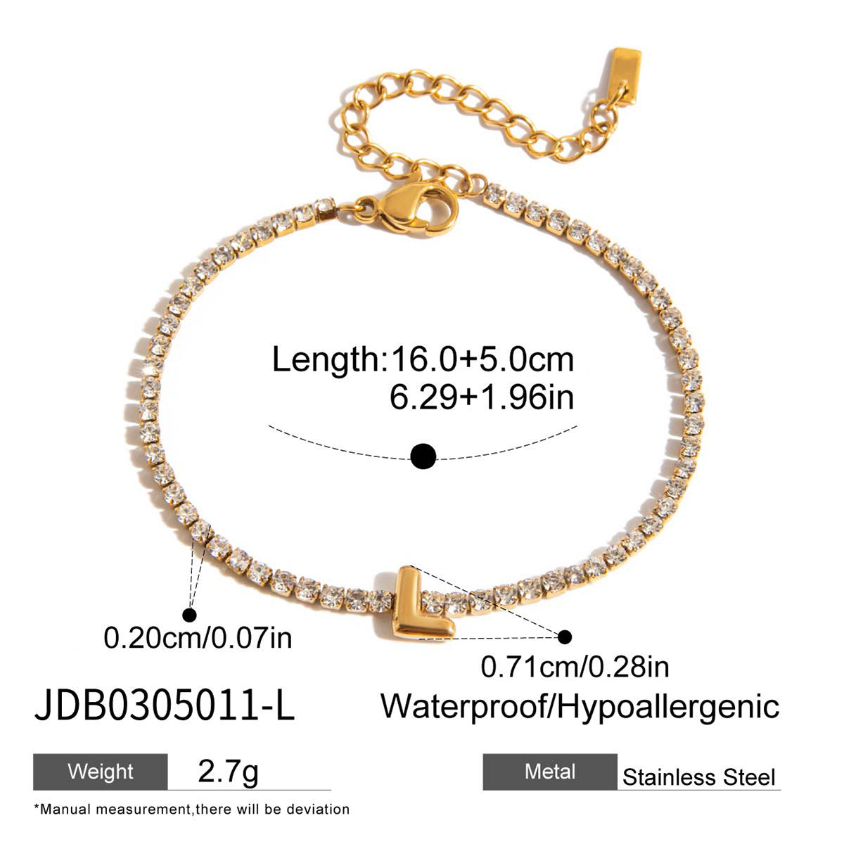 Elegant Geometric Stainless Steel Letter Bracelet for Women with Plating Finish, Hypoallergenic Titanium Steel Jewelry