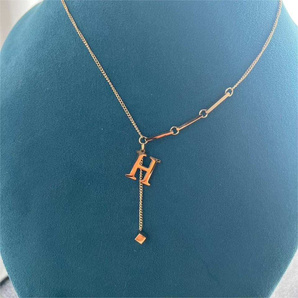 Minimalist Letter D Pendant Necklace in Titanium Steel with Real Gold Plating for Women