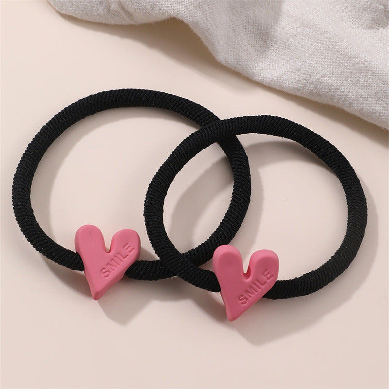 Cartoon Style Pink Smiley Heart and Floral Hair Tie for Kids with High Elasticity Fabric