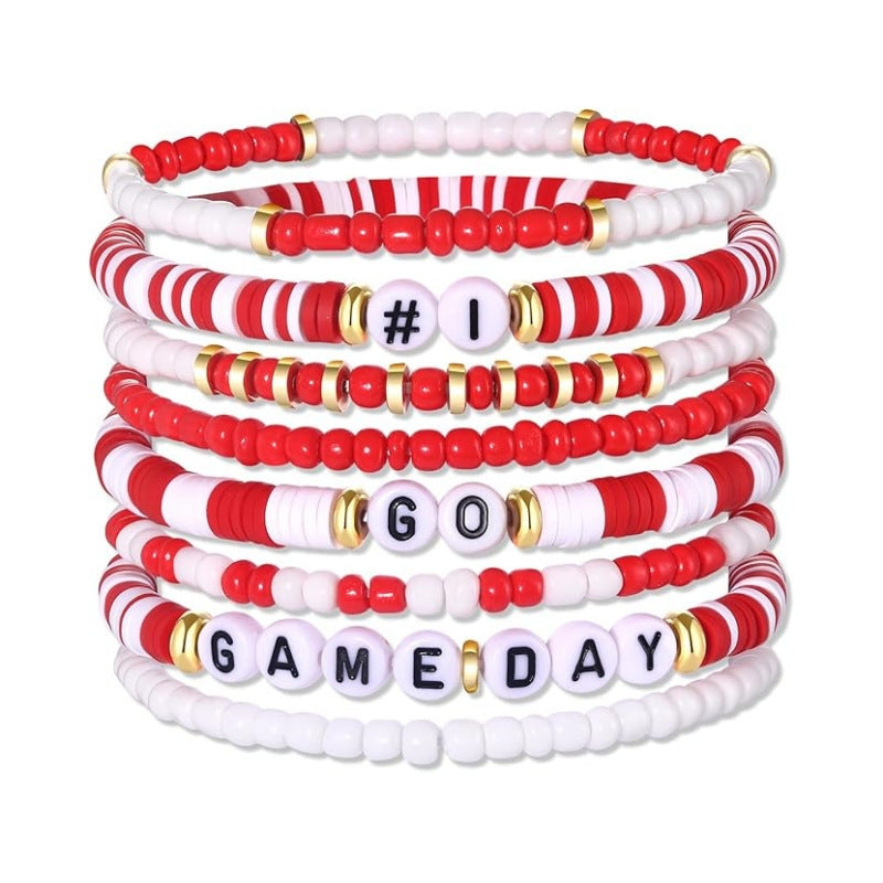 Sporty Casual Letter Number Resin Beaded Stretch Stackable Bracelet Unisex