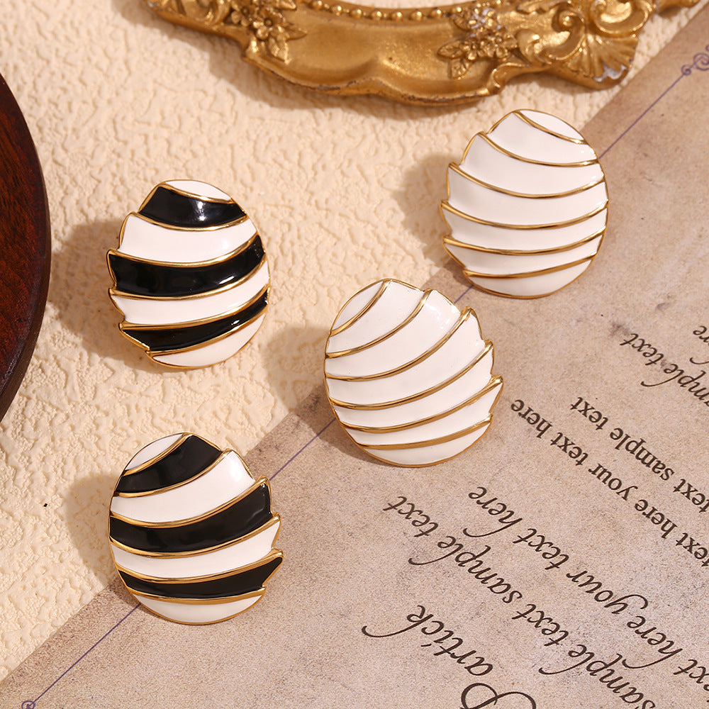Fashion Minimalist Geometric Oval Sail Enamel Plated 18K Gold Stainless Steel Stud Earrings for Women