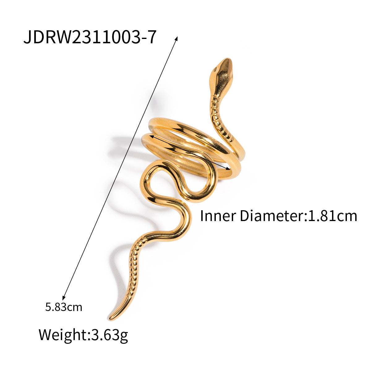 Anello minimalista con serpente geometrico in acciaio inossidabile con finitura placcata da donna