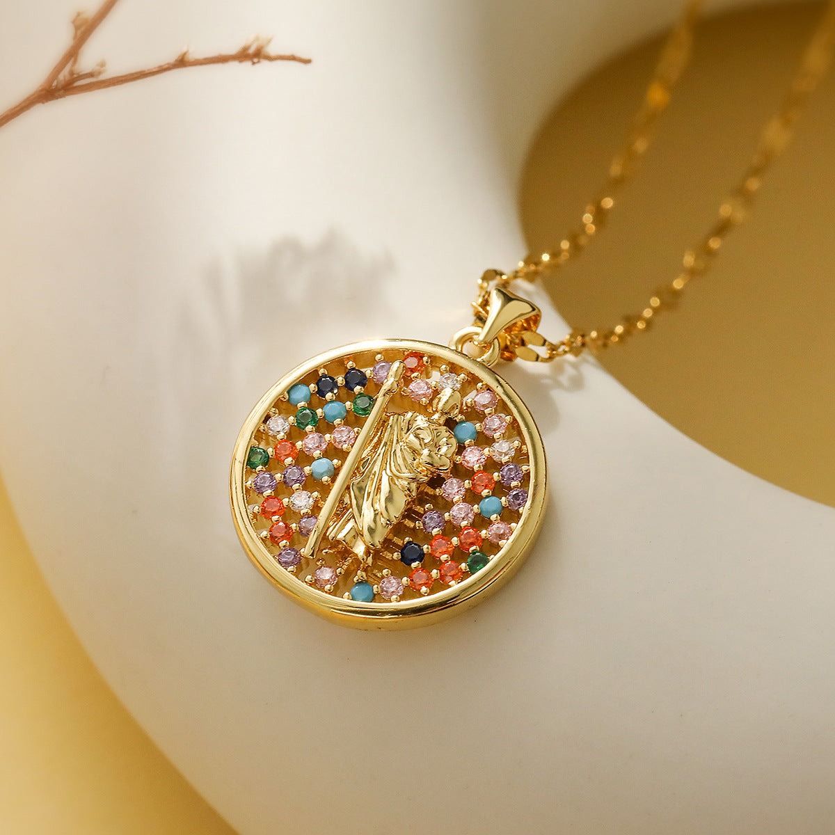 Minimalist Geometric Maria Pendant Necklace for Women with Copper Base Plated in 18K Gold and Zircon Inlay