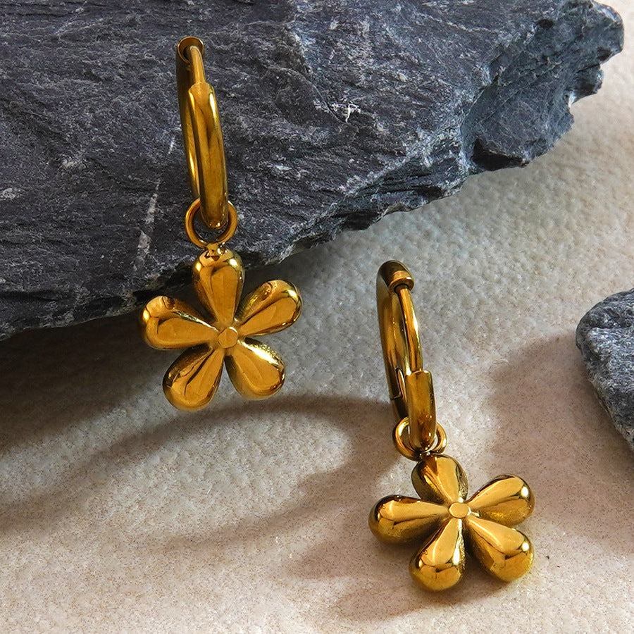 Minimalist Luxury Floral Geometric Plated Stainless Steel Earrings for Women
