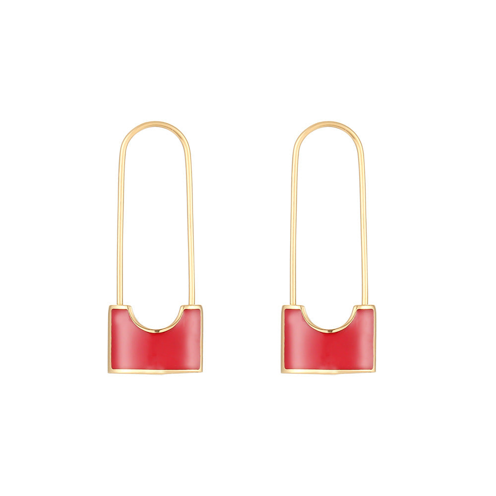 Orecchini da donna in acciaio inossidabile geometrici minimalisti con placcatura in oro 18 carati e finitura smaltata