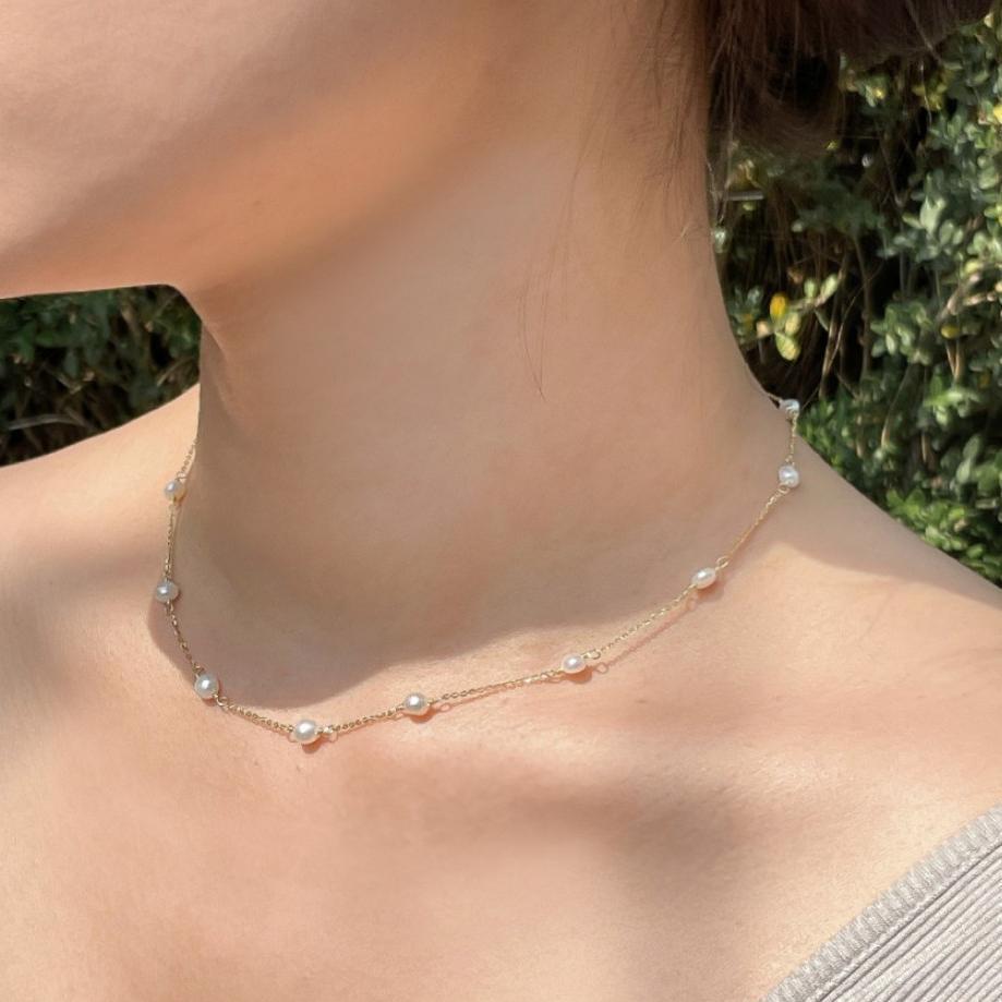 Collar de Perlas Geométrico Minimalista en Plata de Ley 925