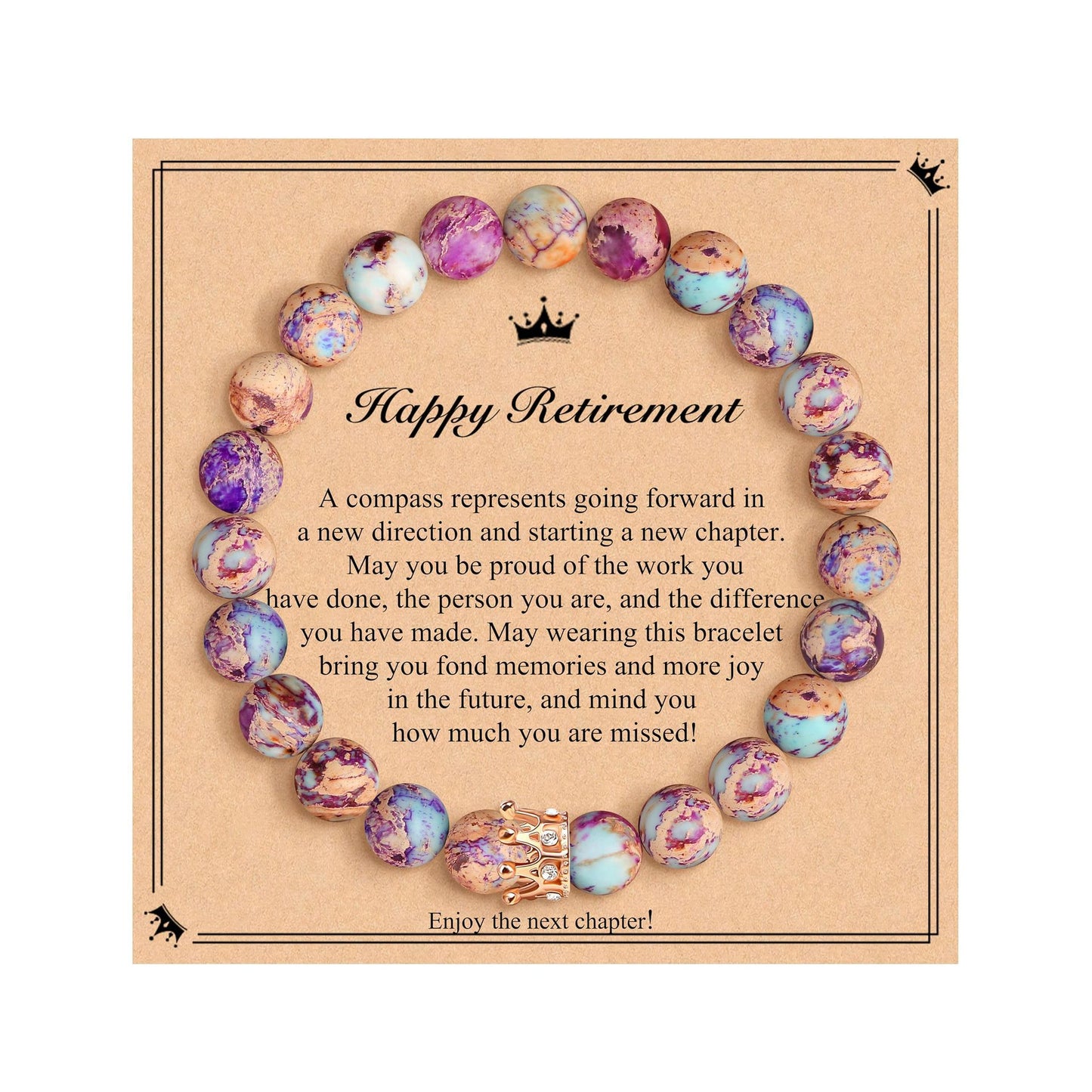 Elegant Crown Brass Bracelet with Natural Agate and Rhodochrosite Beads