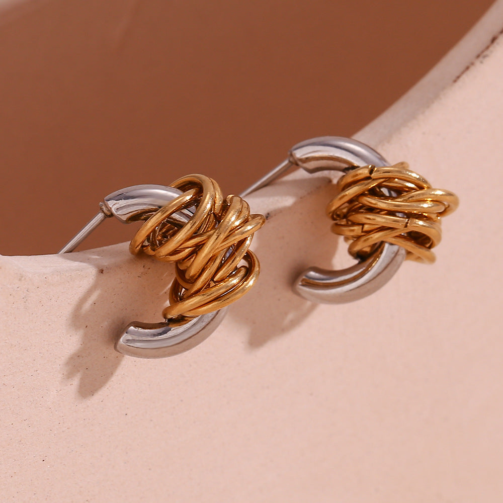 Minimalist Geometric Stainless Steel Plated 18K Gold C-Shaped Hoop Earrings for Women