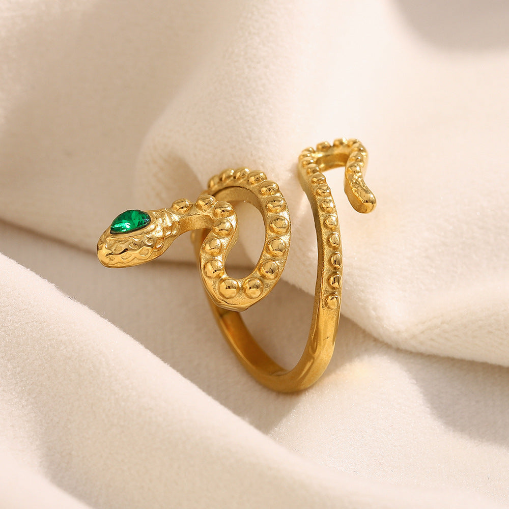 Anillo de acero inoxidable con forma de serpiente a la moda con chapado en oro de 18 quilates para mujer