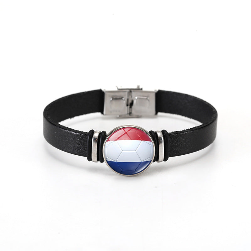 Unisex Geometric Round Leather Bracelet with Snap Button