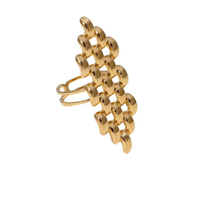 Anello Aperto Geometrico in Acciaio Inossidabile Cavo da Donna con Finitura Placcata in Stile Minimalista alla Moda