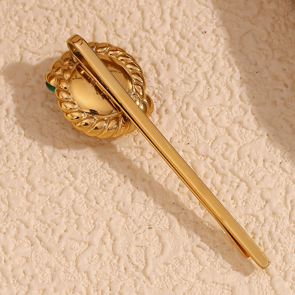 Fermaglio per Capelli da Donna con Design a Corda Intrecciata in Acciaio Inossidabile, Placcato Oro 18K e Dettagli in Perle, Ispirato al Gusto Vintage